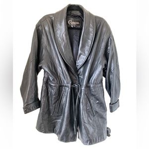Colebrook Jacket Black 100% Leather Button Front‎ Women’s M Y2k Belted Vintage